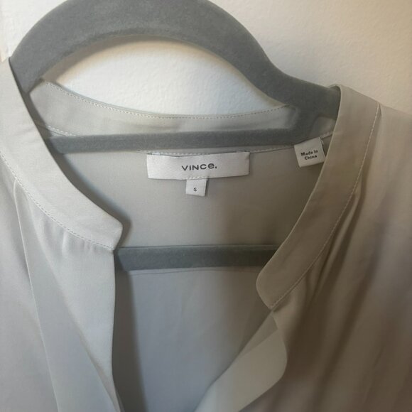 Vince Slim Band Collar Silk-Blend Blouse - Picture 3 of 4